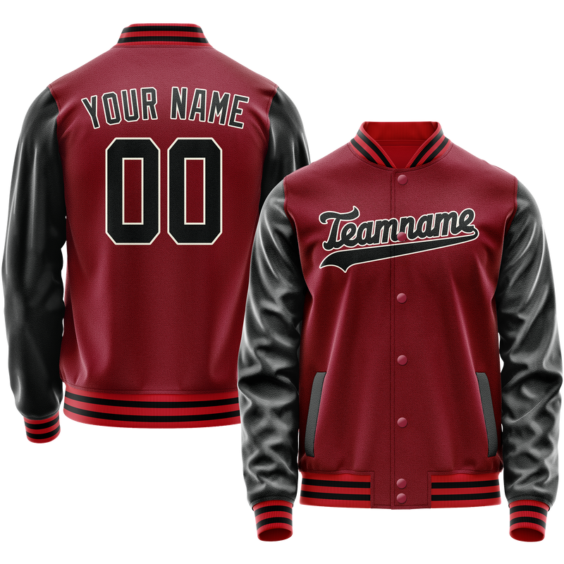 Custom Crimson Black Solid Color Varsity Letterman Jacket JA02240617KZ531