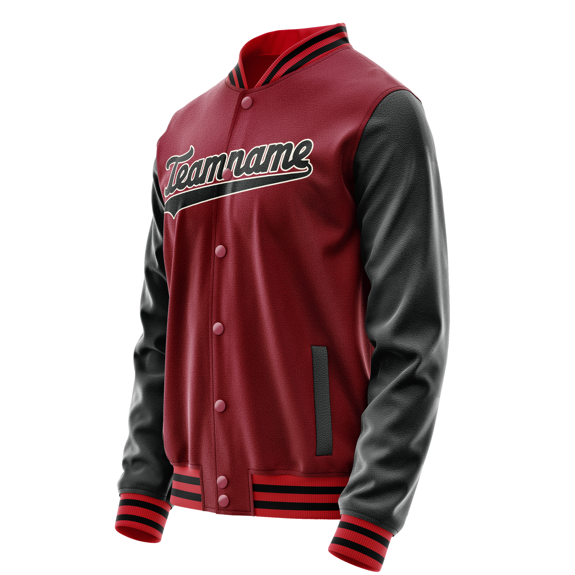 Custom Crimson Black Solid Color Varsity Letterman Jacket JA02240617KZ531