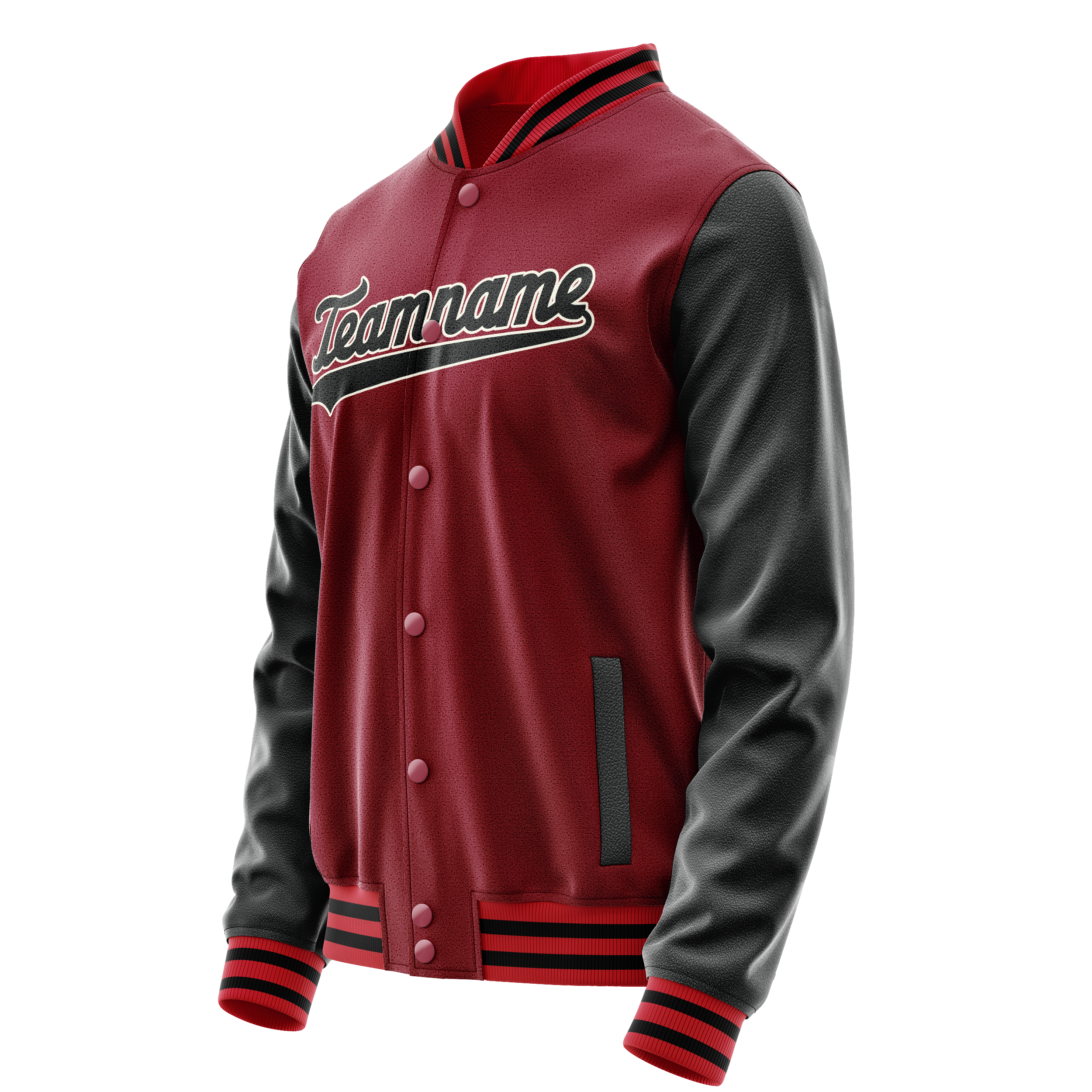 Custom Crimson Black Solid Color Varsity Letterman Jacket JA02240617KZ531