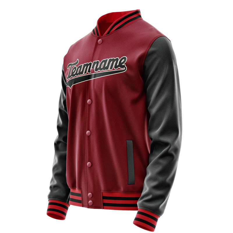 Custom Crimson Black Solid Color Varsity Letterman Jacket JA02240617KZ531