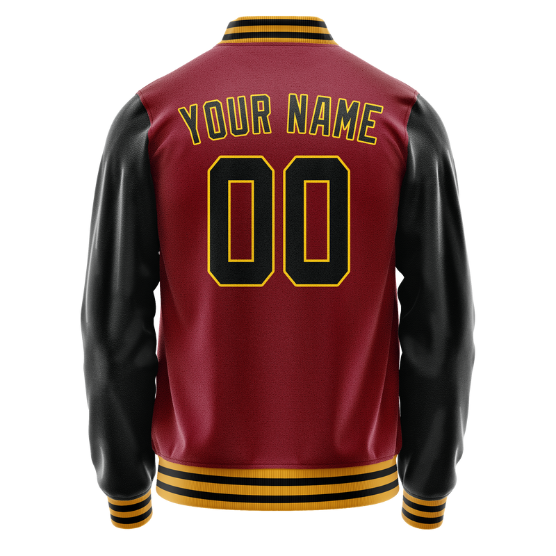 Custom Crimson Black Solid Color Varsity Letterman Jacket JA02240617KZ532
