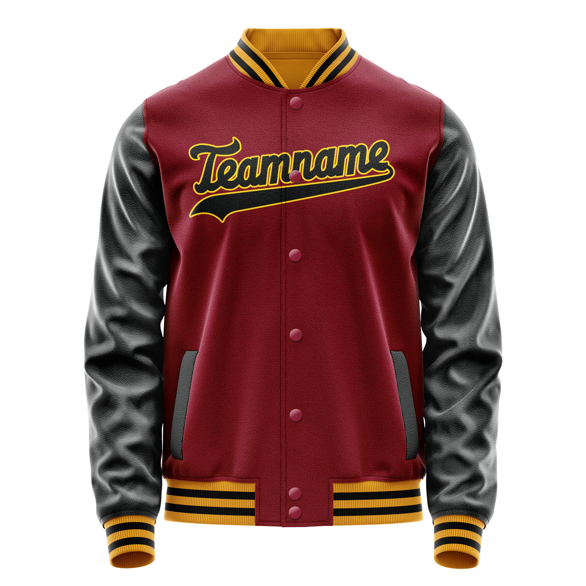 Custom Crimson Black Solid Color Varsity Letterman Jacket JA02240617KZ532