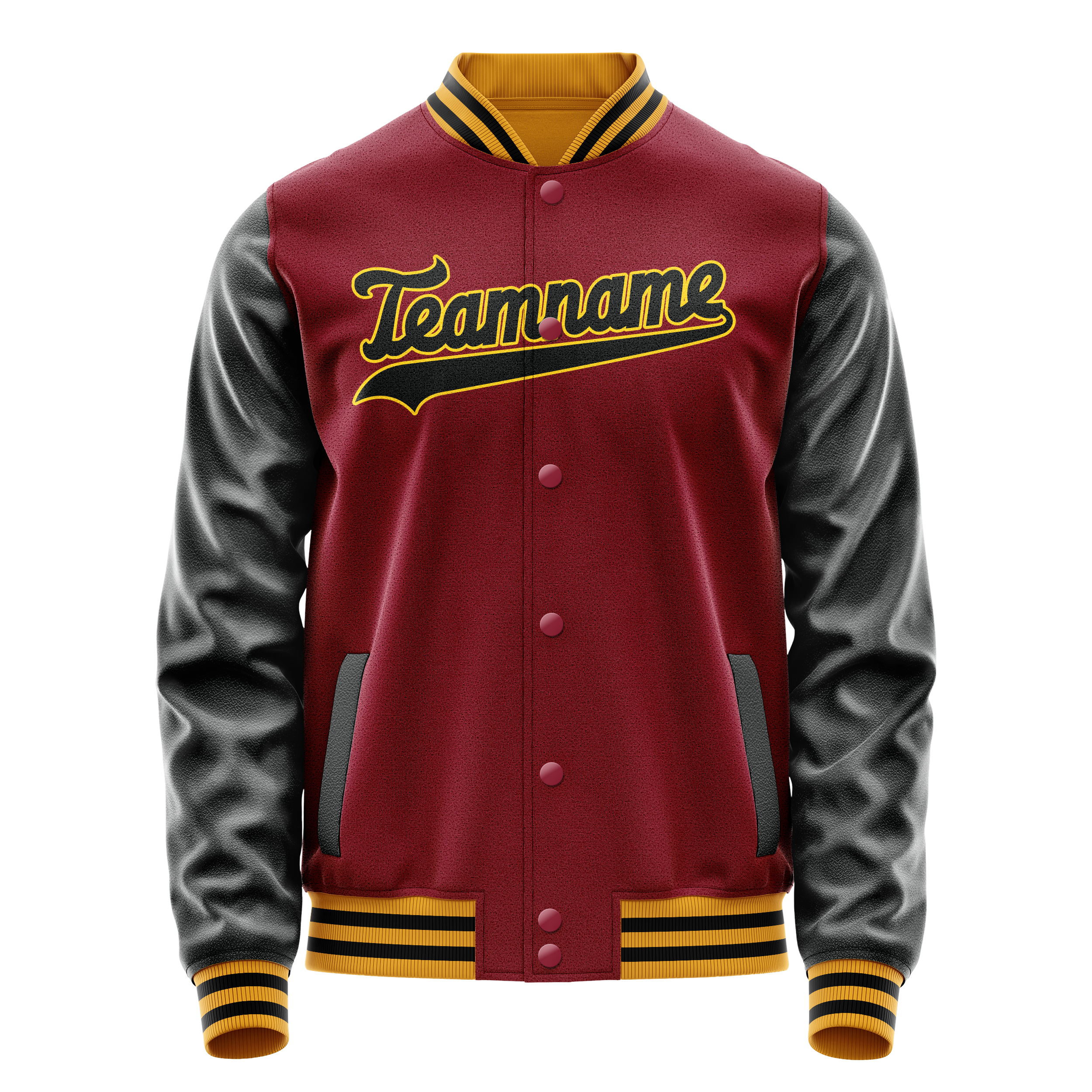 Custom Crimson Black Solid Color Varsity Letterman Jacket JA02240617KZ532