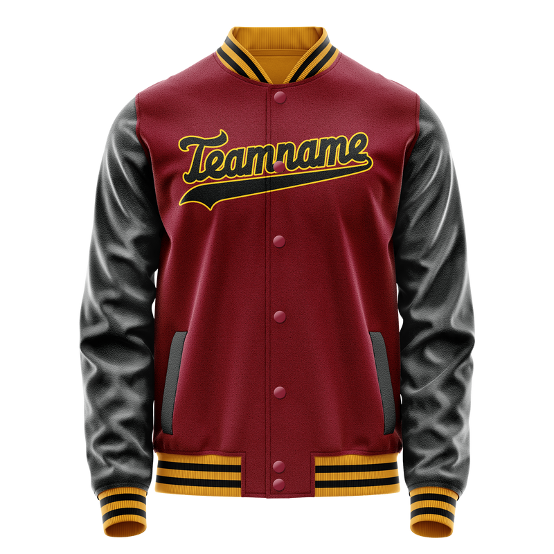 Custom Crimson Black Solid Color Varsity Letterman Jacket JA02240617KZ532