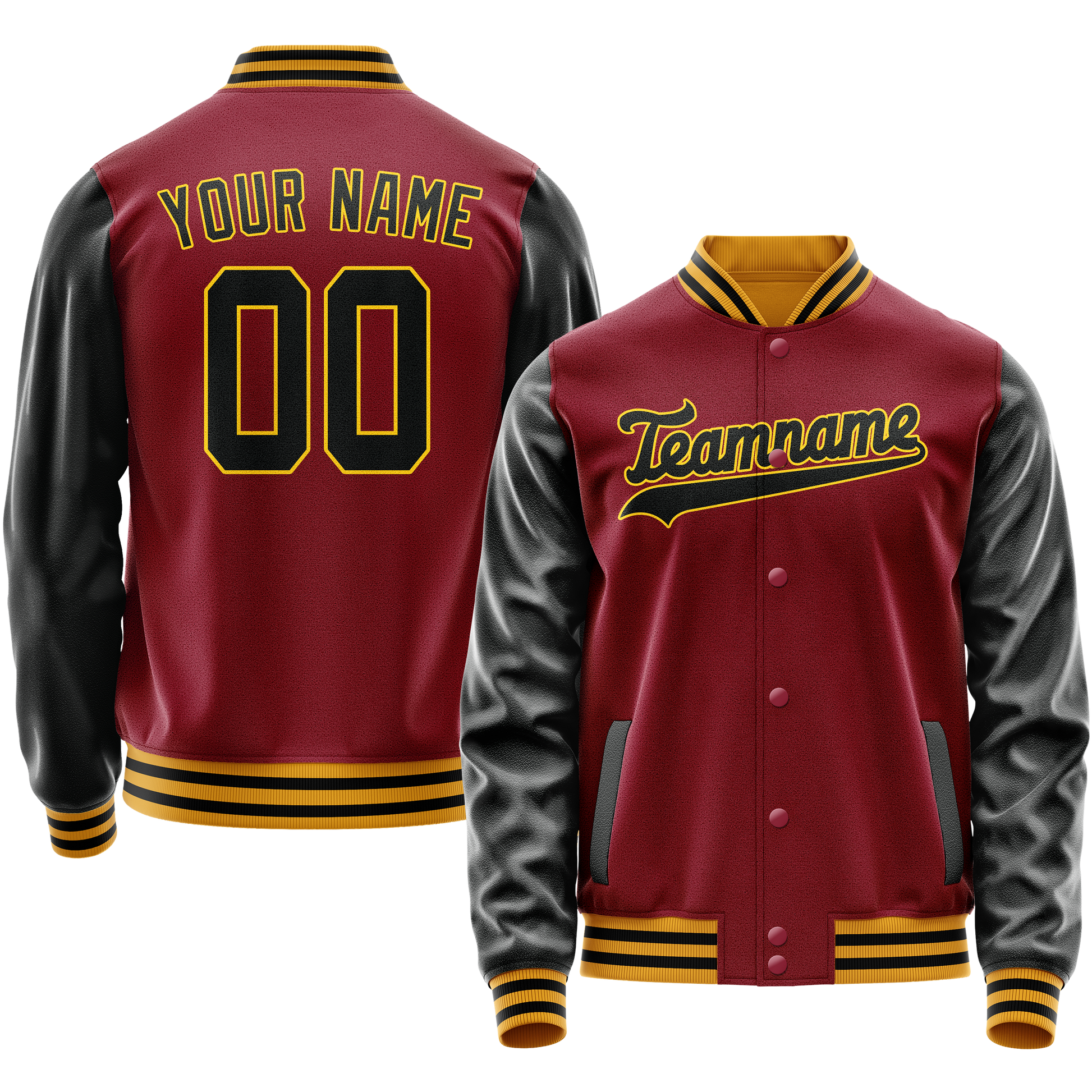 Custom Crimson Black Solid Color Varsity Letterman Jacket JA02240617KZ532