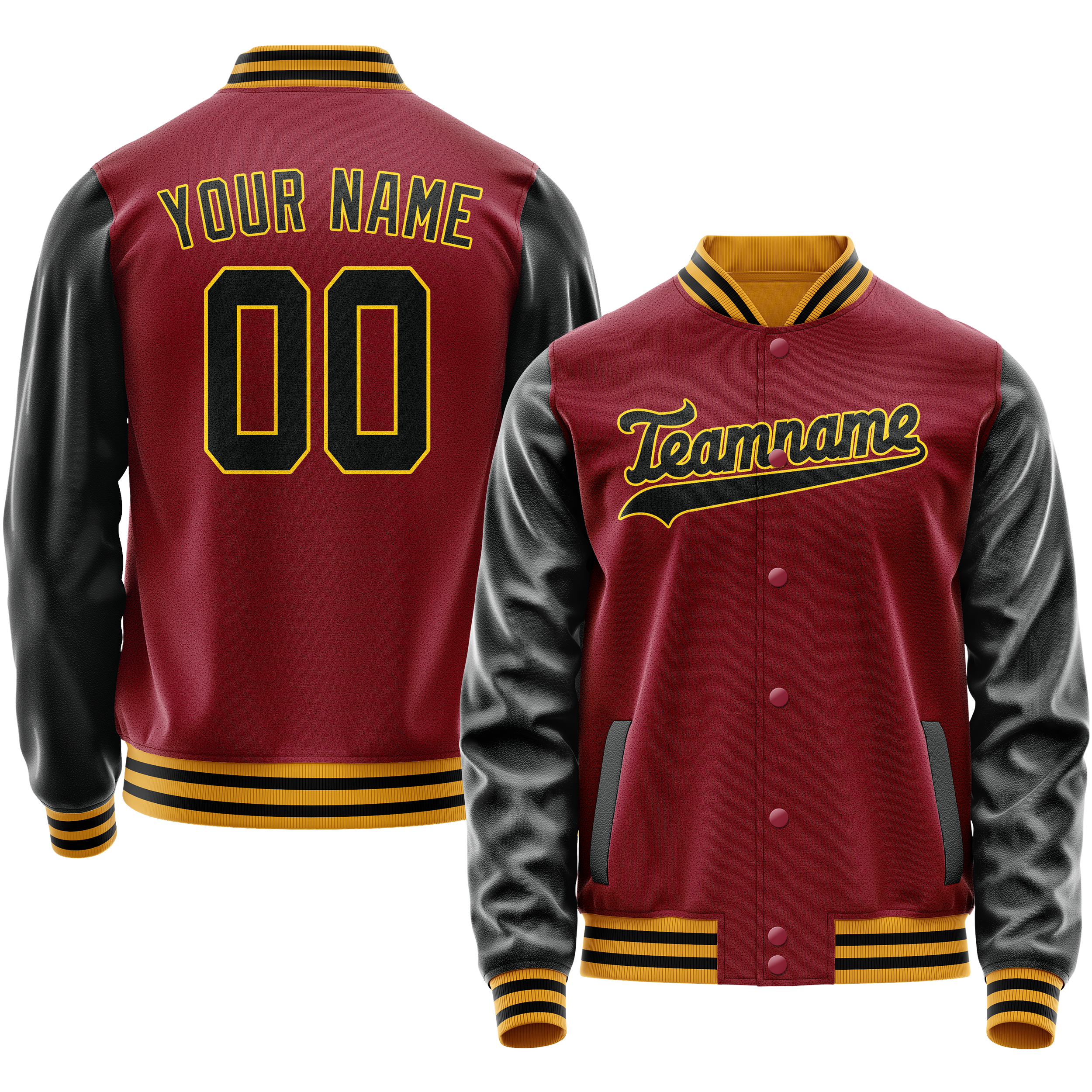 Custom Crimson Black Solid Color Varsity Letterman Jacket JA02240617KZ532