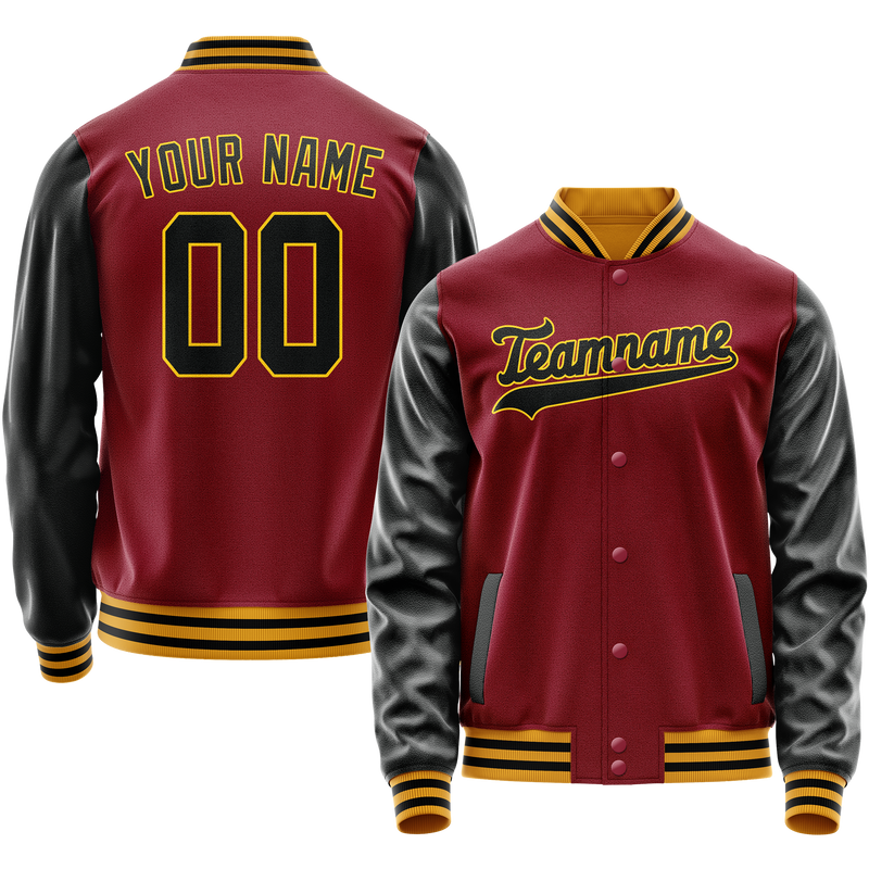 Custom Crimson Black Solid Color Varsity Letterman Jacket JA02240617KZ532