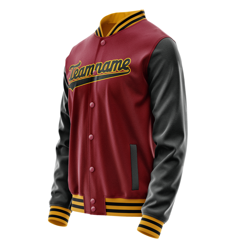 Custom Crimson Black Solid Color Varsity Letterman Jacket JA02240617KZ532