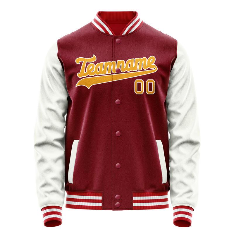 Custom Crimson White Solid Color Varsity Letterman Jacket JA02240617KZ527