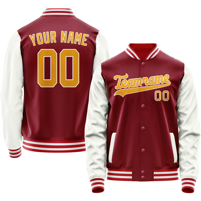 Custom Crimson White Solid Color Varsity Letterman Jacket JA02240617KZ527