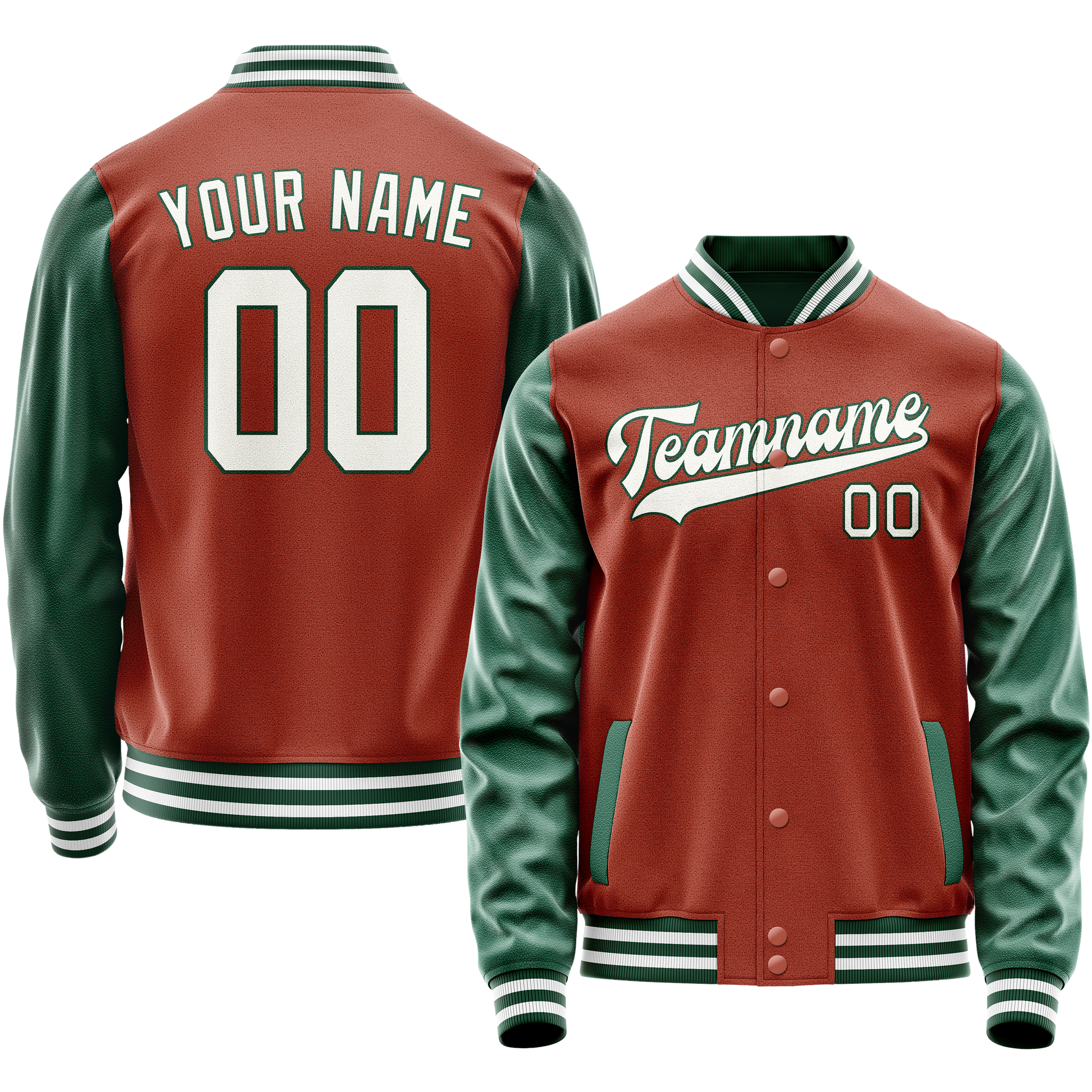 Custom Texas-Orange Kelly-Green Solid Color Varsity Letterman Jacket JA02240617JG419