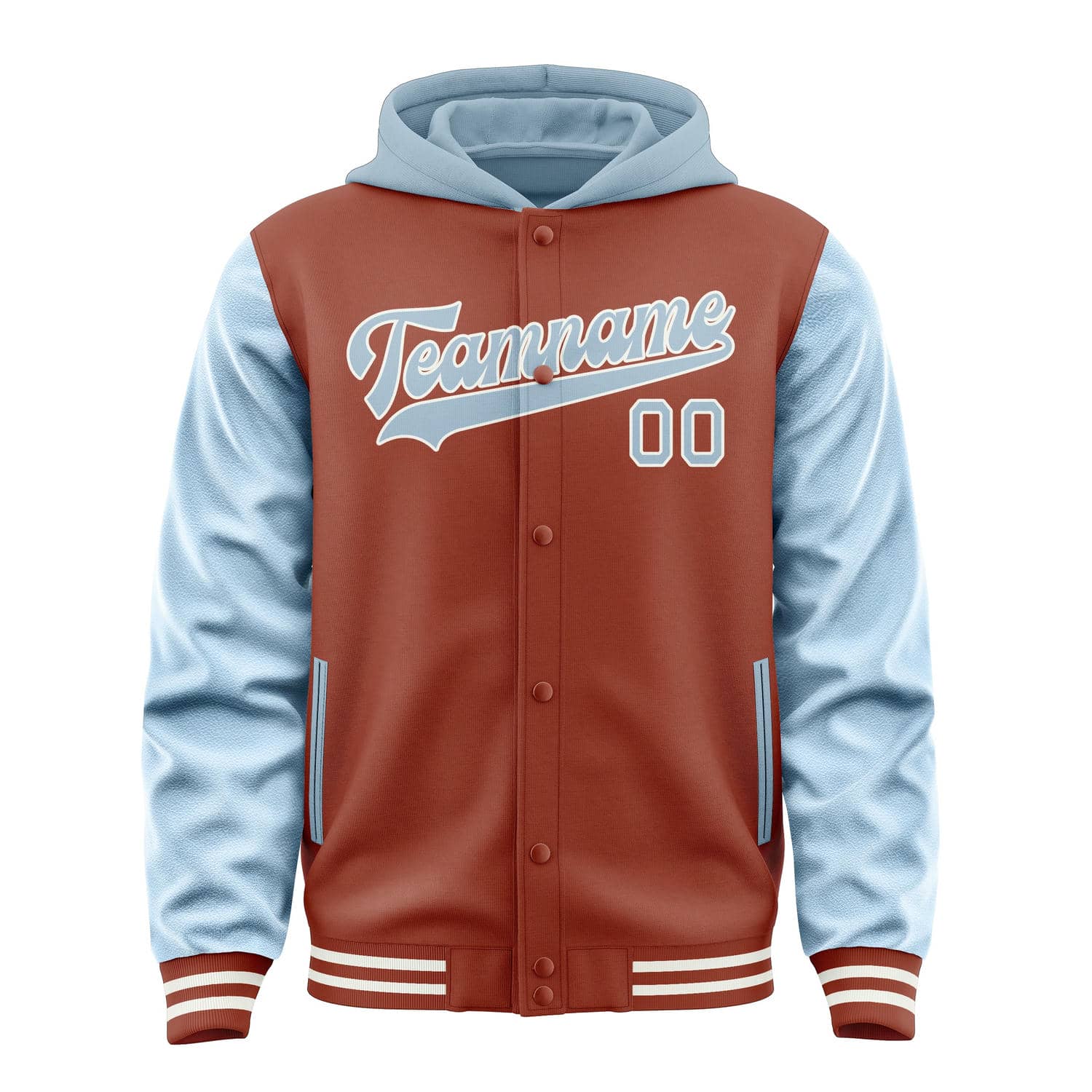 Custom Coral Red Light Blue Jacket