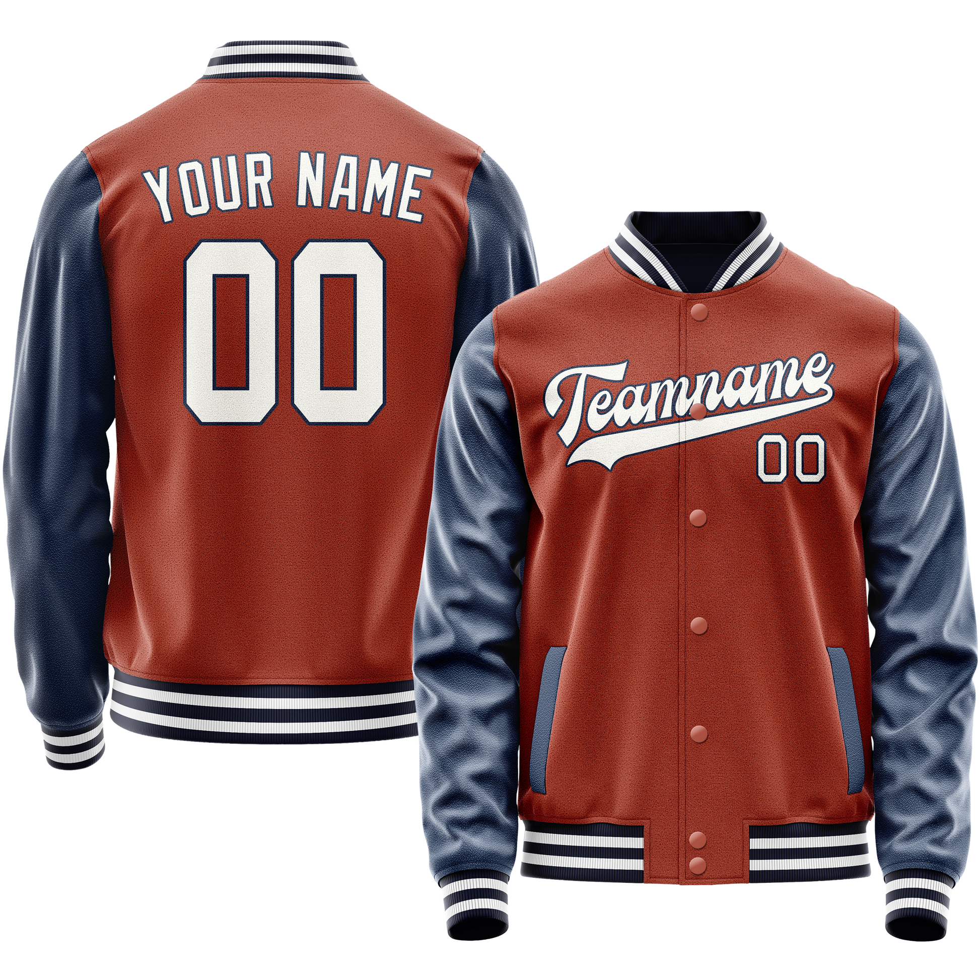 Custom Texas-Orange Royal Solid Color Varsity Letterman Jacket JA02240617JG429
