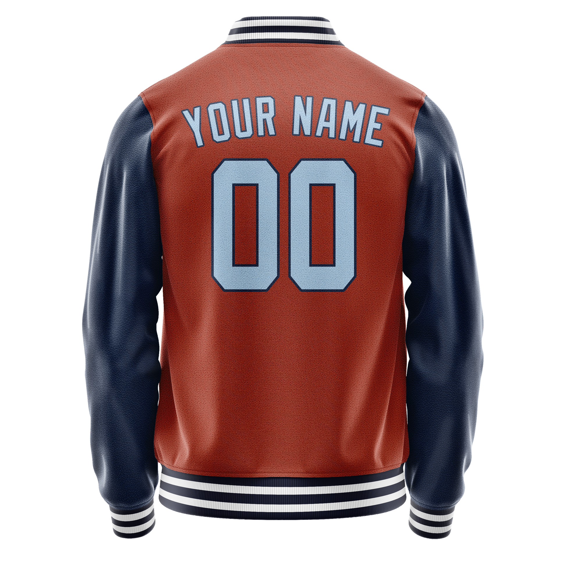 Custom Texas-Orange Navy Solid Color Varsity Letterman Jacket JA02240617JG421
