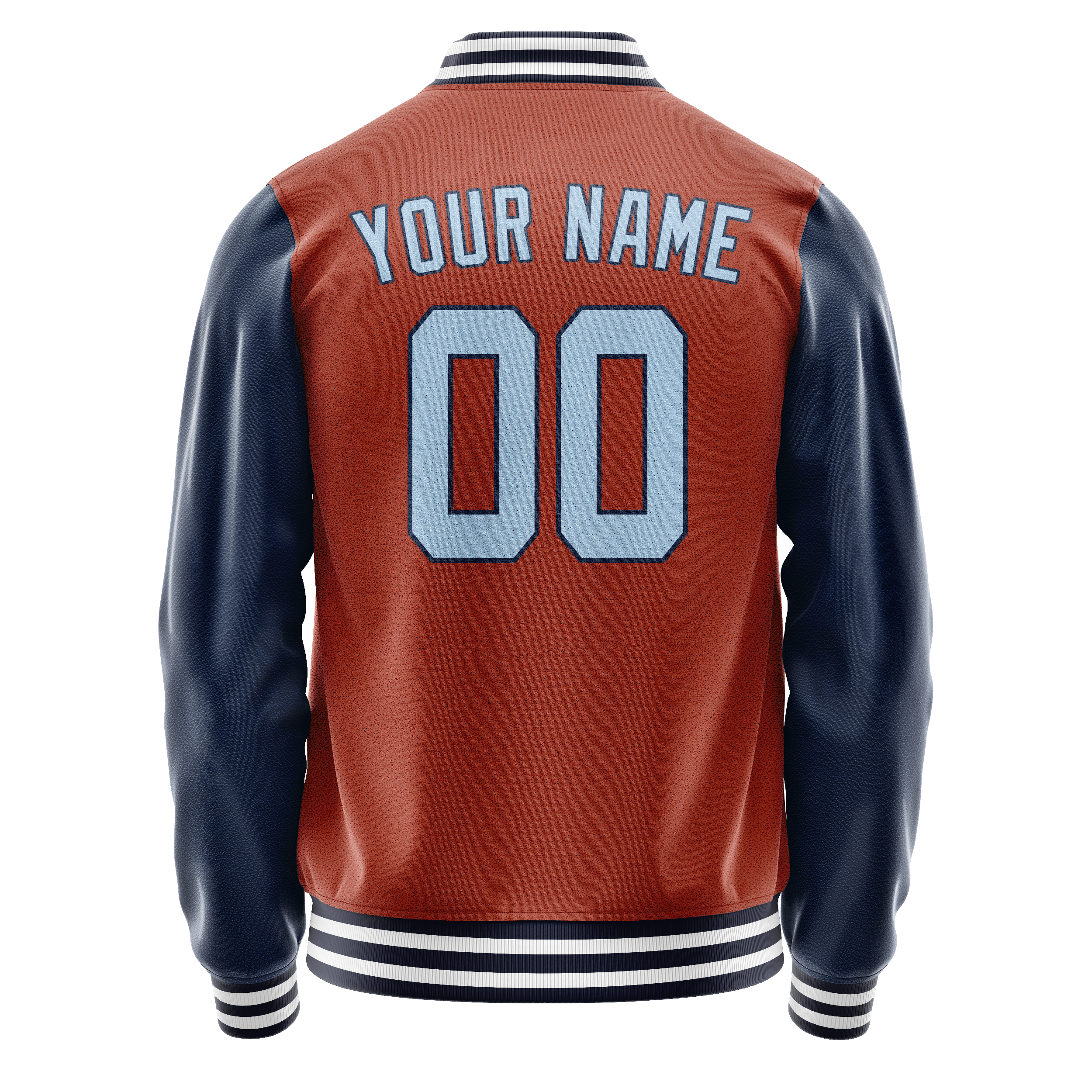 Custom Texas-Orange Navy Solid Color Varsity Letterman Jacket JA02240617JG421