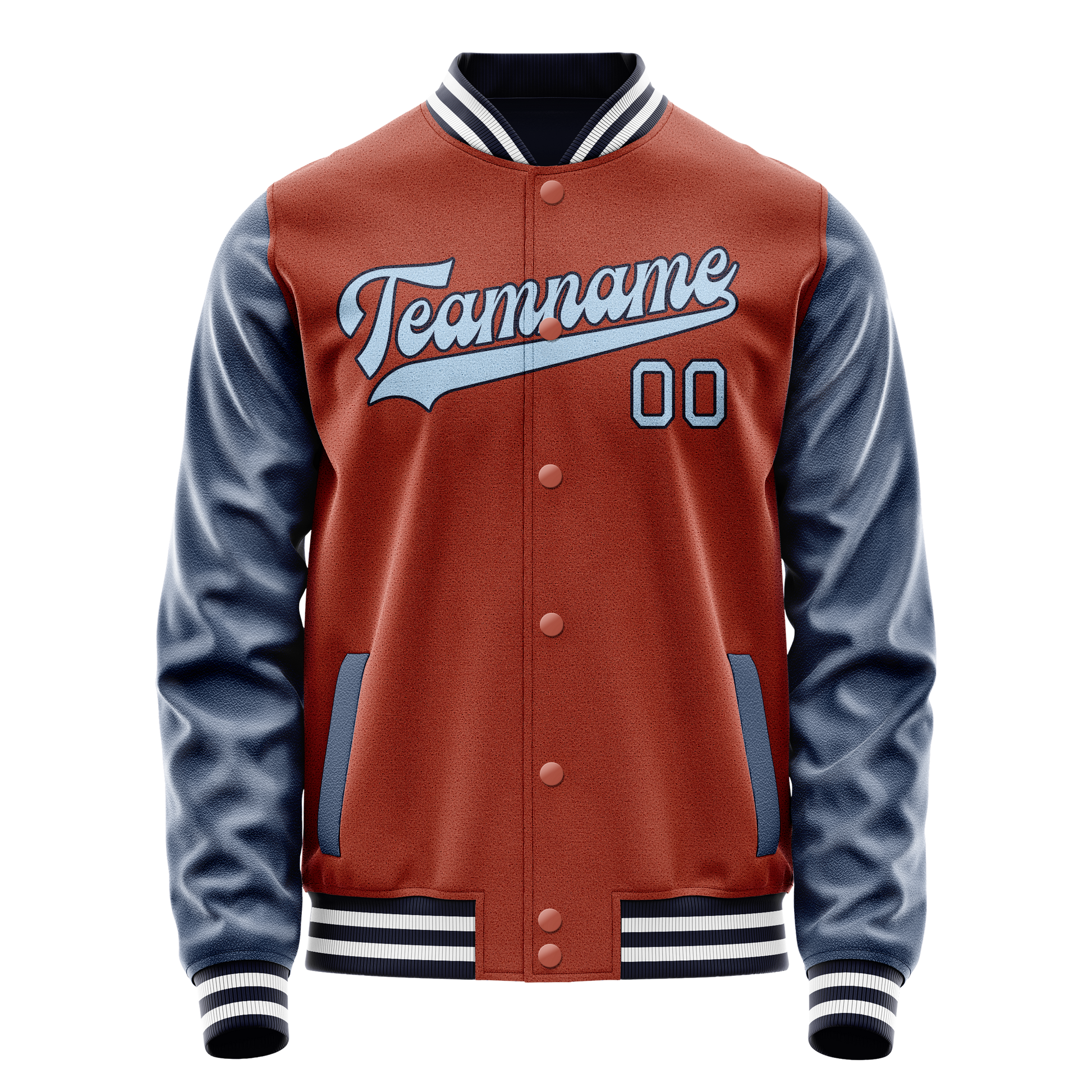 Custom Texas-Orange Navy Solid Color Varsity Letterman Jacket JA02240617JG421