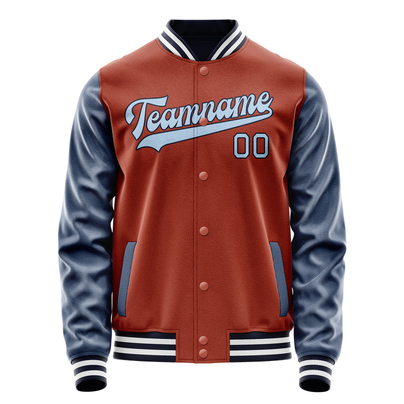 Custom Texas-Orange Navy Solid Color Varsity Letterman Jacket JA02240617JG421