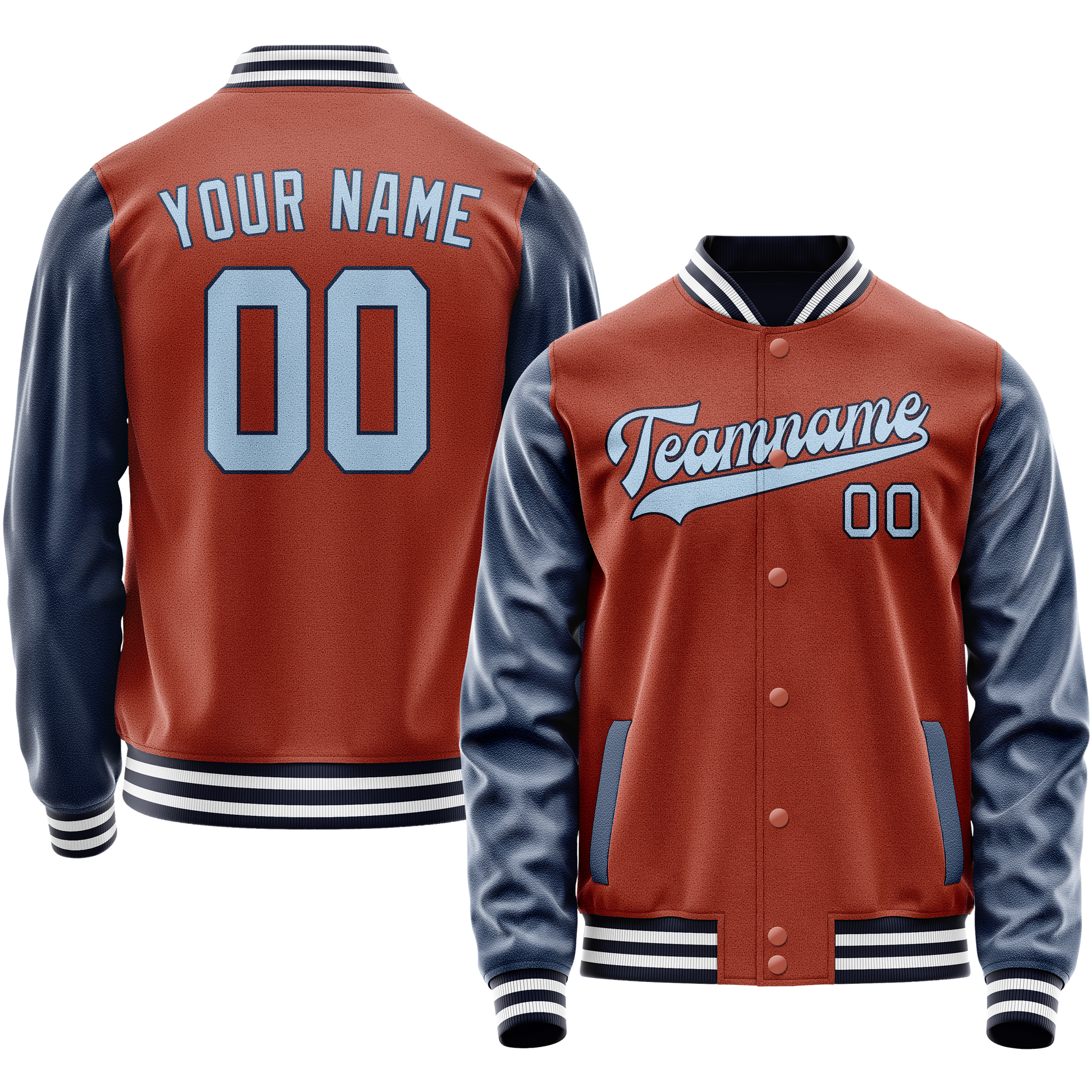 Custom Texas-Orange Navy Solid Color Varsity Letterman Jacket JA02240617JG421