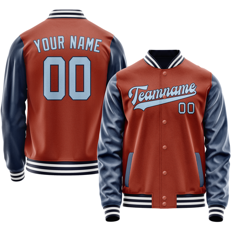 Custom Texas-Orange Navy Solid Color Varsity Letterman Jacket JA02240617JG421