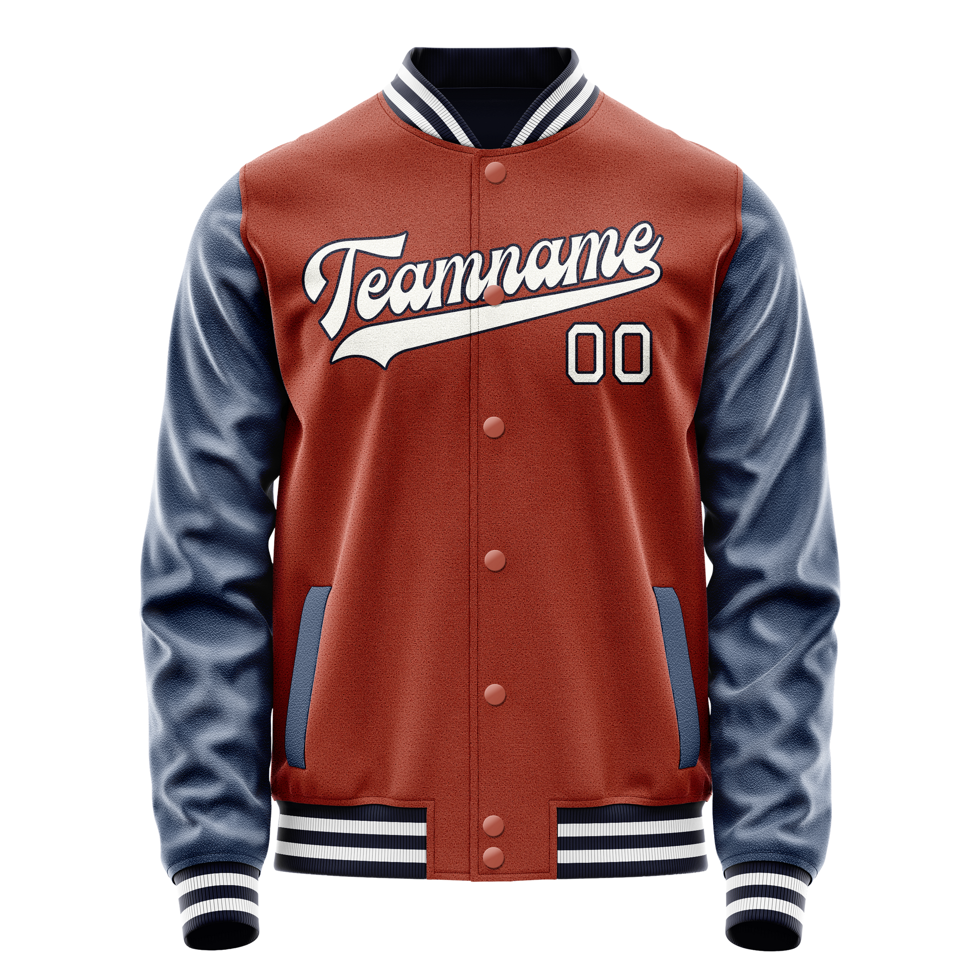 Custom Texas-Orange Navy Solid Color Varsity Letterman Jacket JA02240617JG420