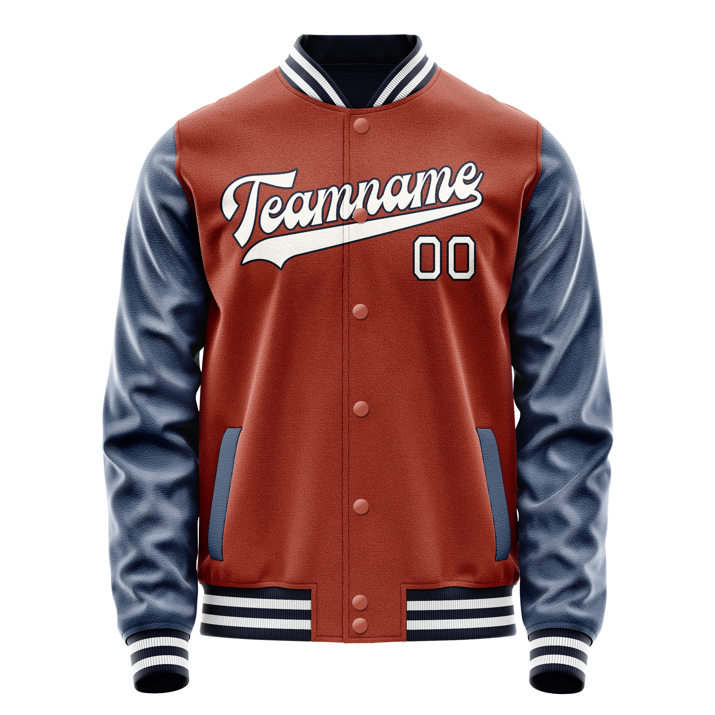 Custom Texas-Orange Navy Solid Color Varsity Letterman Jacket JA02240617JG420