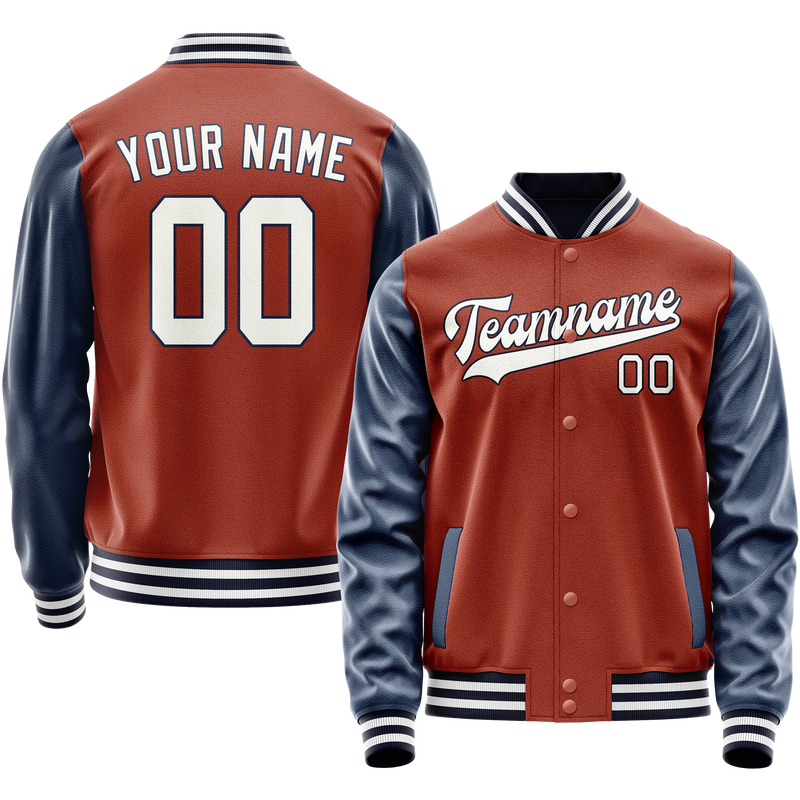 Custom Texas-Orange Navy Solid Color Varsity Letterman Jacket JA02240617JG420