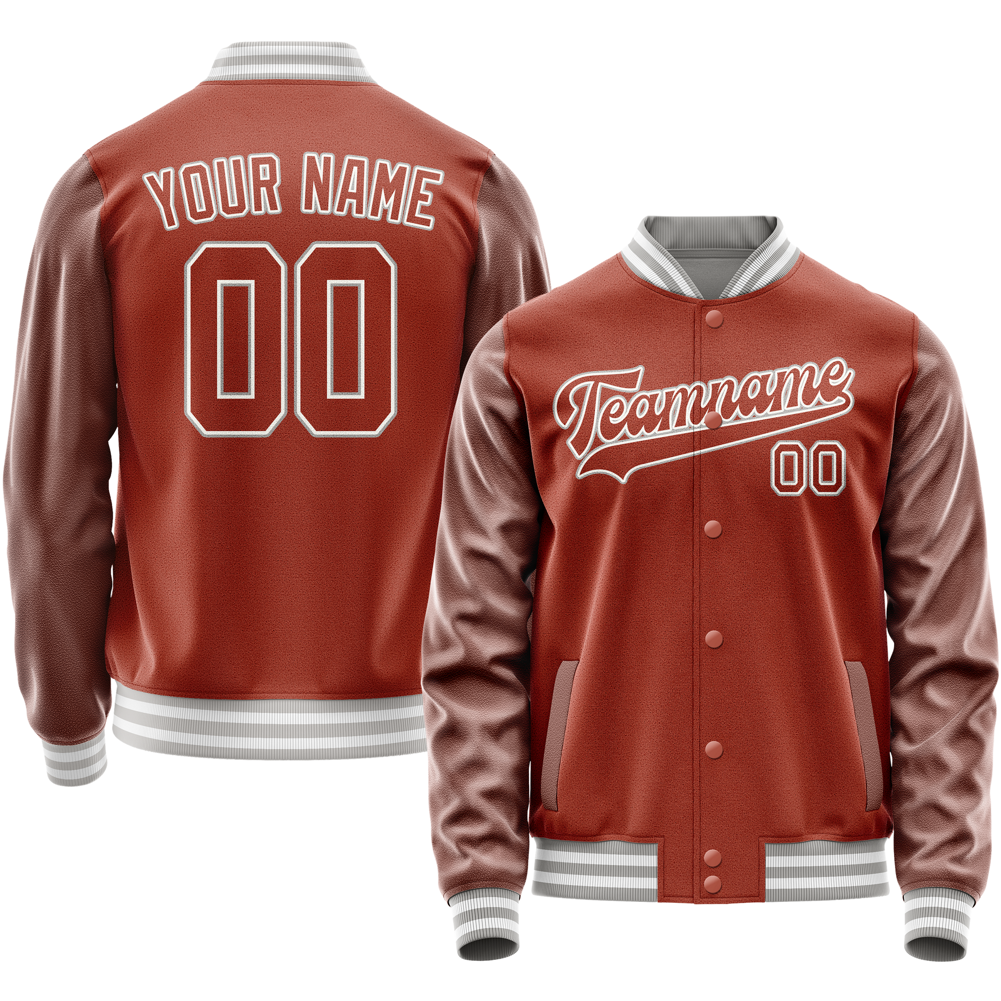 Custom Texas-Orange White Solid Color Varsity Letterman Jacket JA02240617JG445