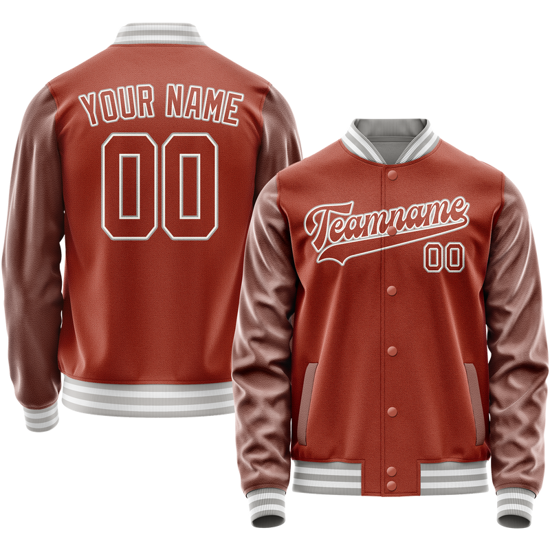 Custom Texas-Orange White Solid Color Varsity Letterman Jacket JA02240617JG445