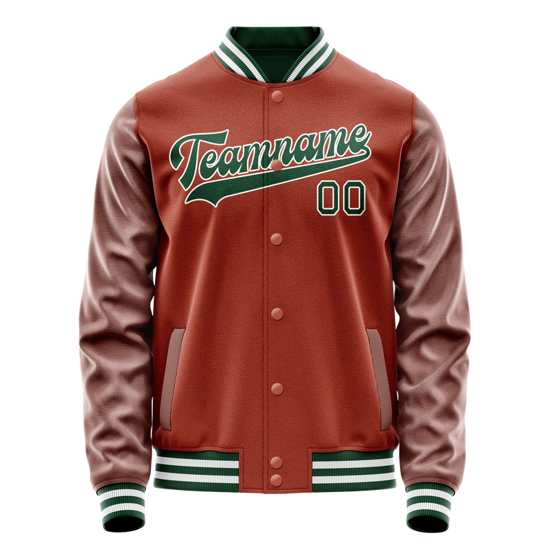 Custom Texas-Orange Kelly-Green Solid Color Varsity Letterman Jacket JA02240617JG423