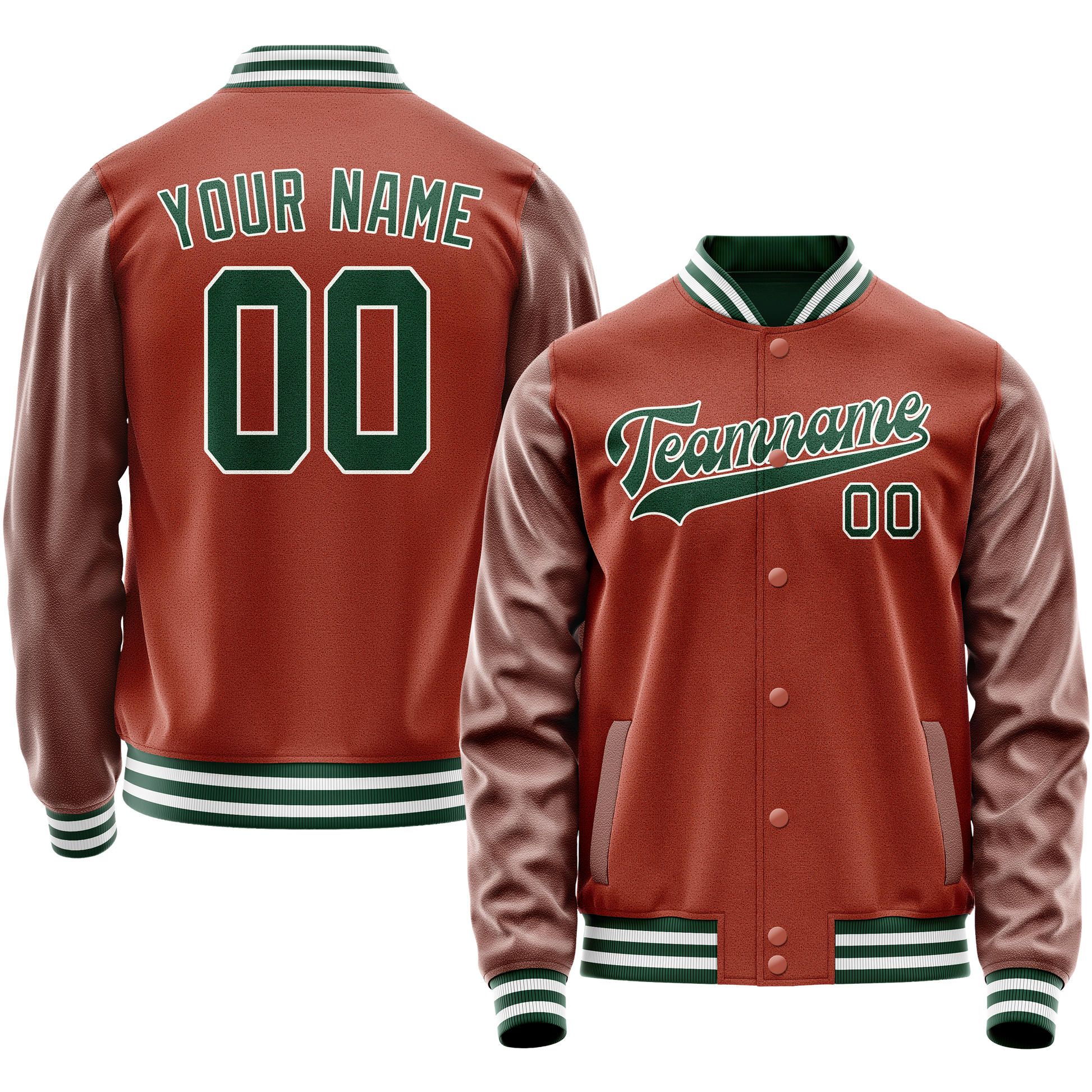 Custom Texas-Orange Kelly-Green Solid Color Varsity Letterman Jacket JA02240617JG423