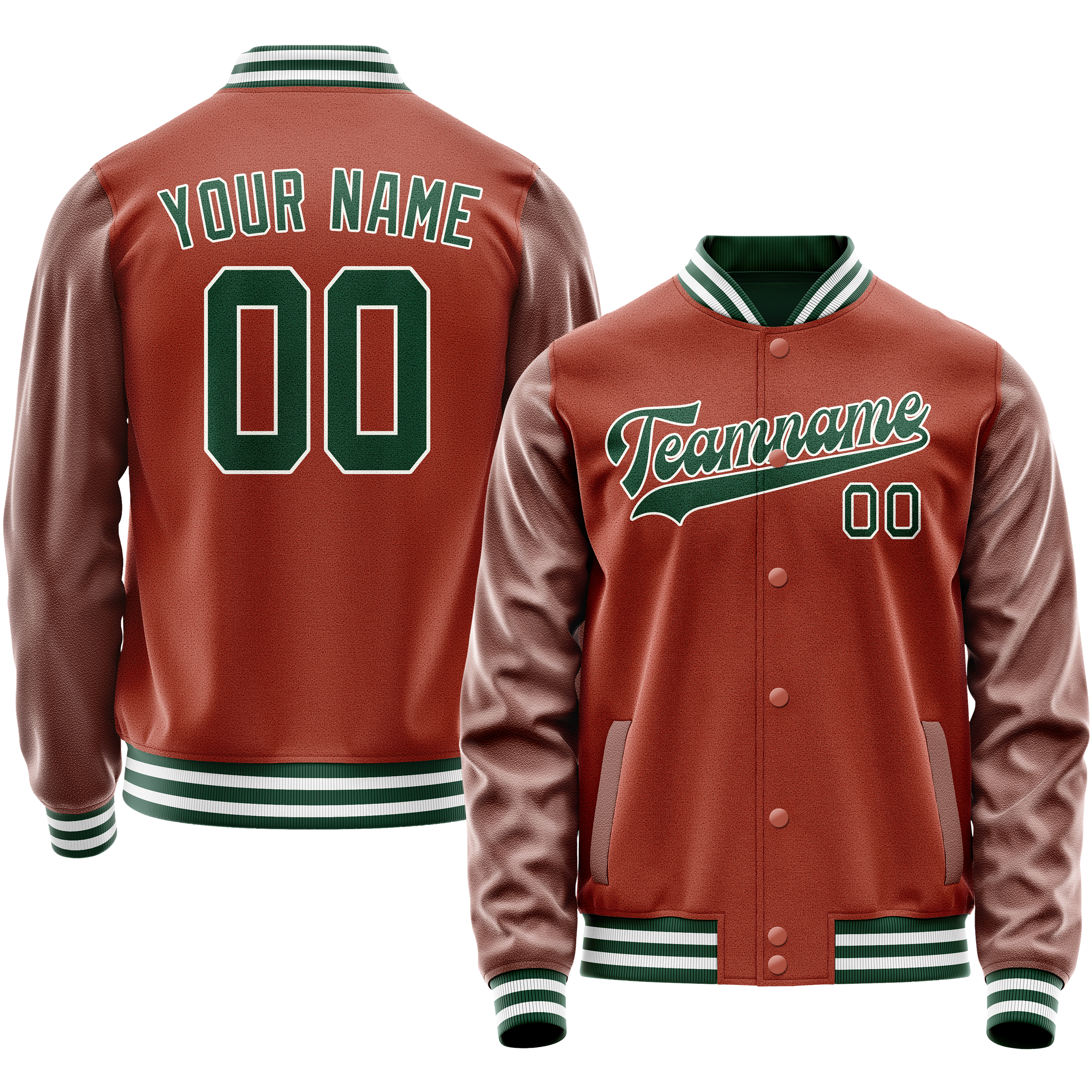Custom Texas-Orange Kelly-Green Solid Color Varsity Letterman Jacket JA02240617JG423