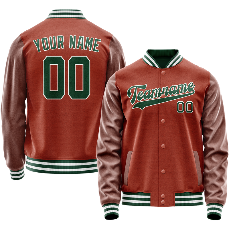 Custom Texas-Orange Kelly-Green Solid Color Varsity Letterman Jacket JA02240617JG423