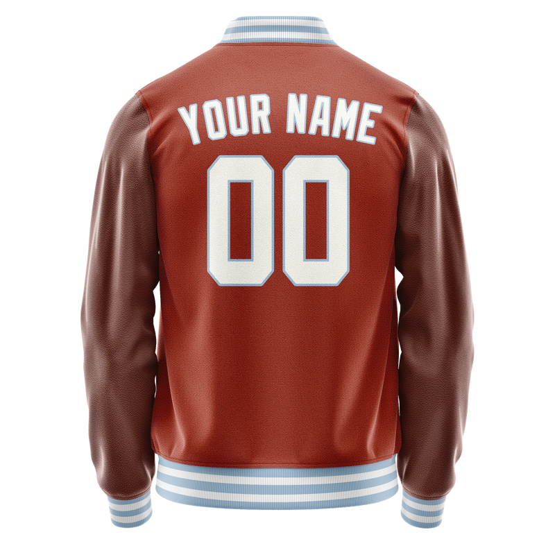 Custom Texas-Orange White Solid Color Varsity Letterman Jacket JA02240617JG434