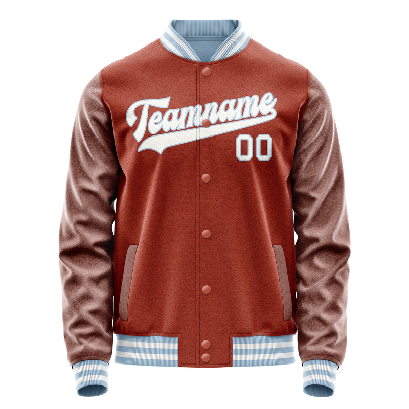 Custom Texas-Orange White Solid Color Varsity Letterman Jacket JA02240617JG434