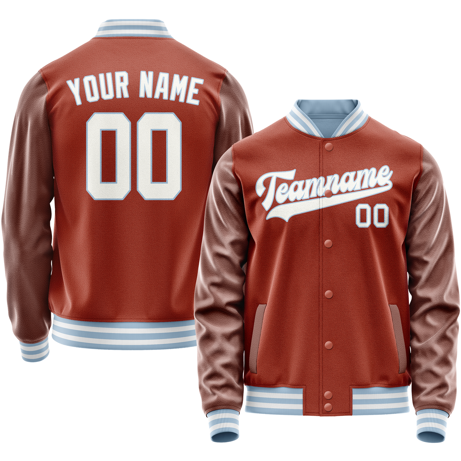 Custom Texas-Orange White Solid Color Varsity Letterman Jacket JA02240617JG434