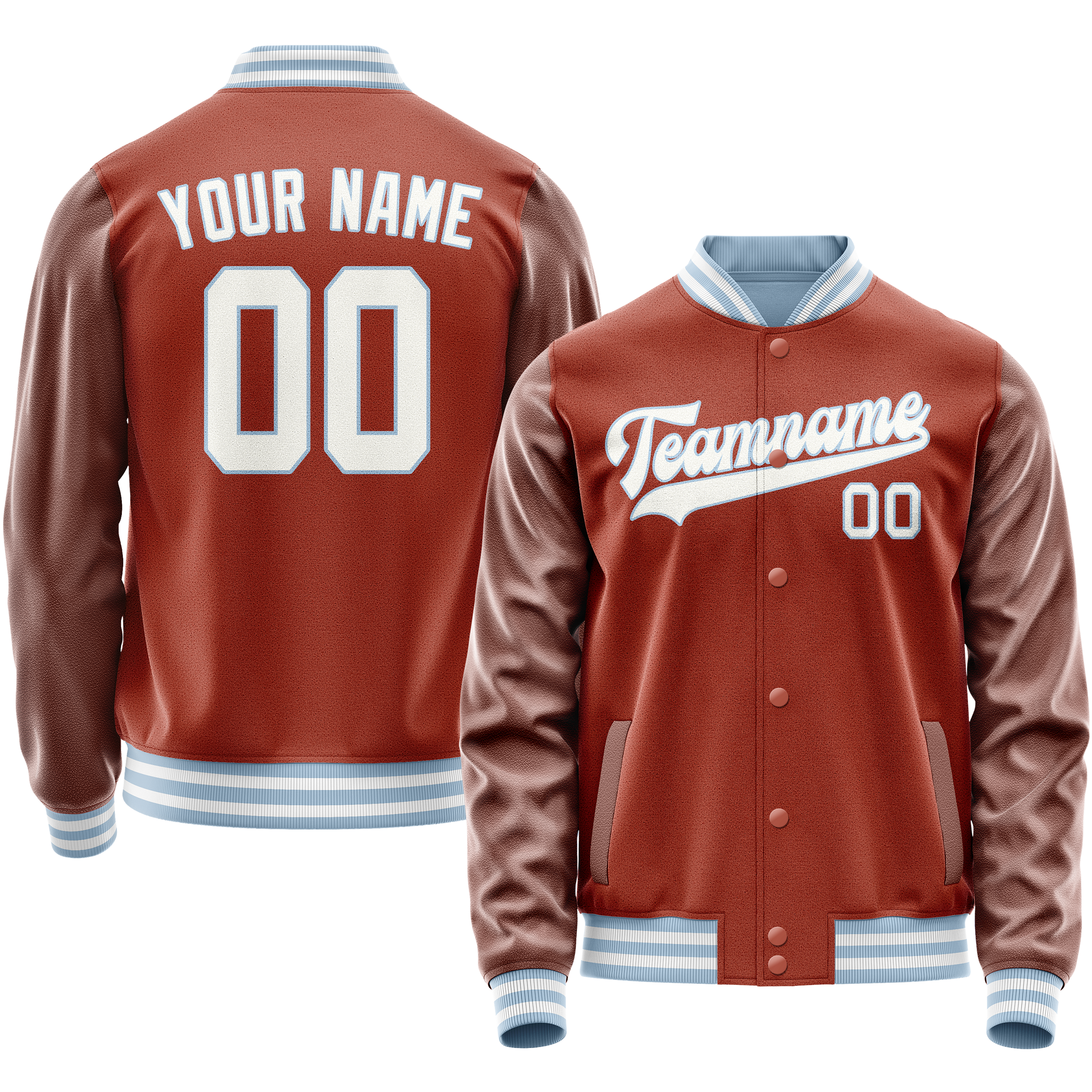 Custom Texas-Orange White Solid Color Varsity Letterman Jacket JA02240617JG434
