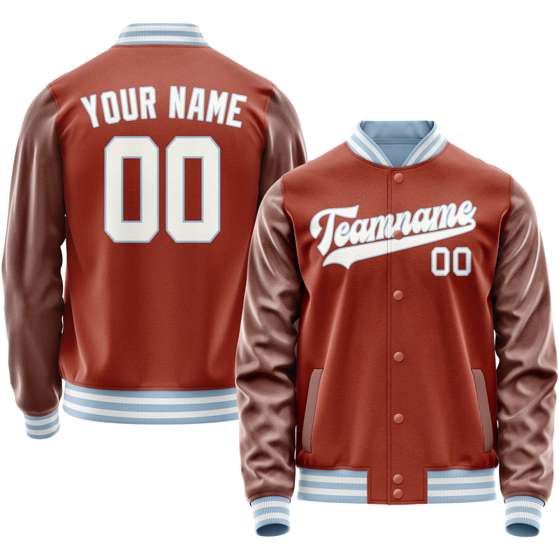 Custom Texas-Orange White Solid Color Varsity Letterman Jacket JA02240617JG434