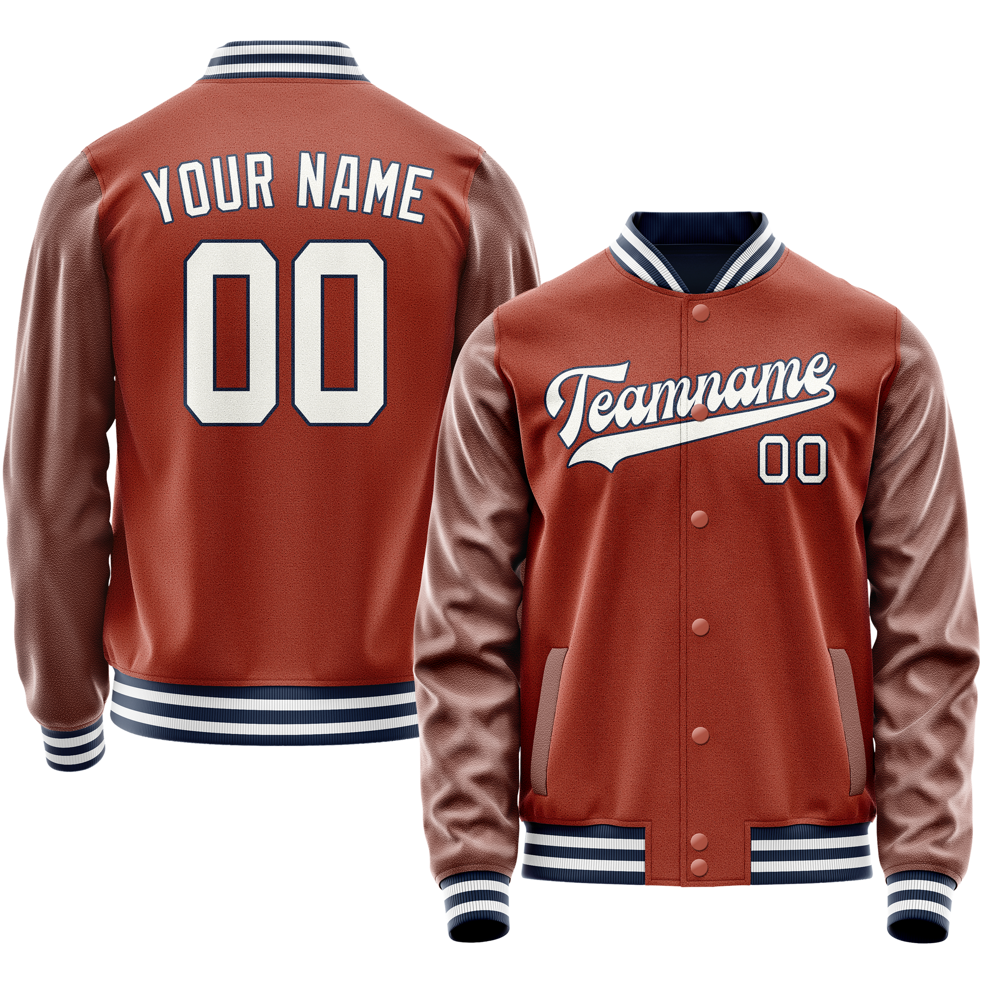 Custom Texas-Orange White Solid Color Varsity Letterman Jacket JA02240617JG438