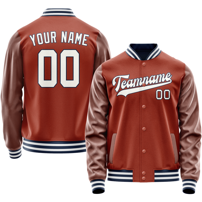 Custom Texas-Orange White Solid Color Varsity Letterman Jacket JA02240617JG438