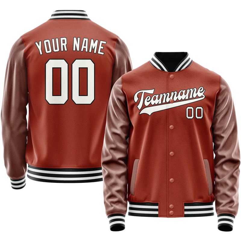 Custom Texas-Orange White Solid Color Varsity Letterman Jacket JA02240617JG436