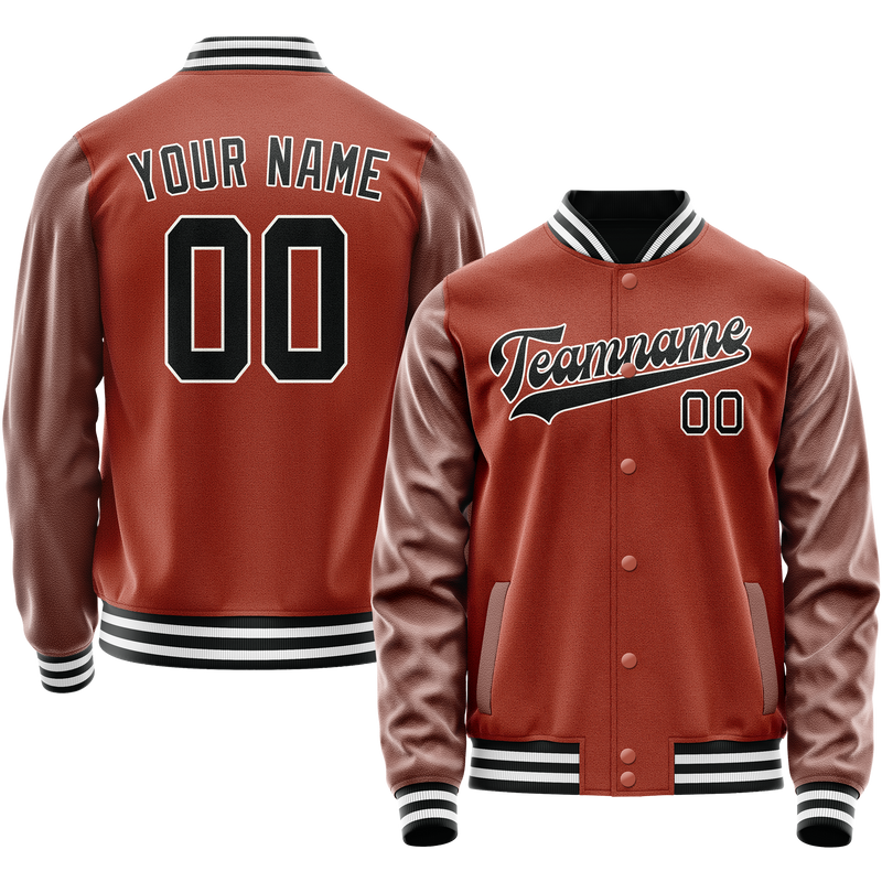 Custom Texas-Orange Black Solid Color Varsity Letterman Jacket JA02240617JG444
