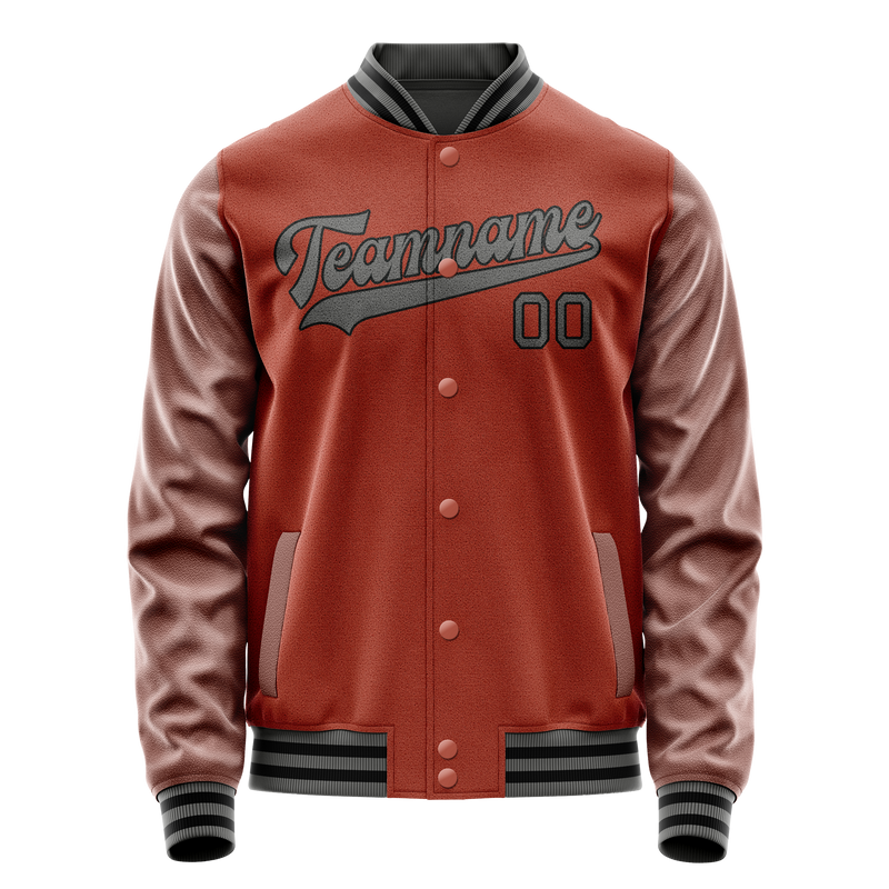 Custom Texas-Orange Gray Solid Color Varsity Letterman Jacket JA02240617JG437