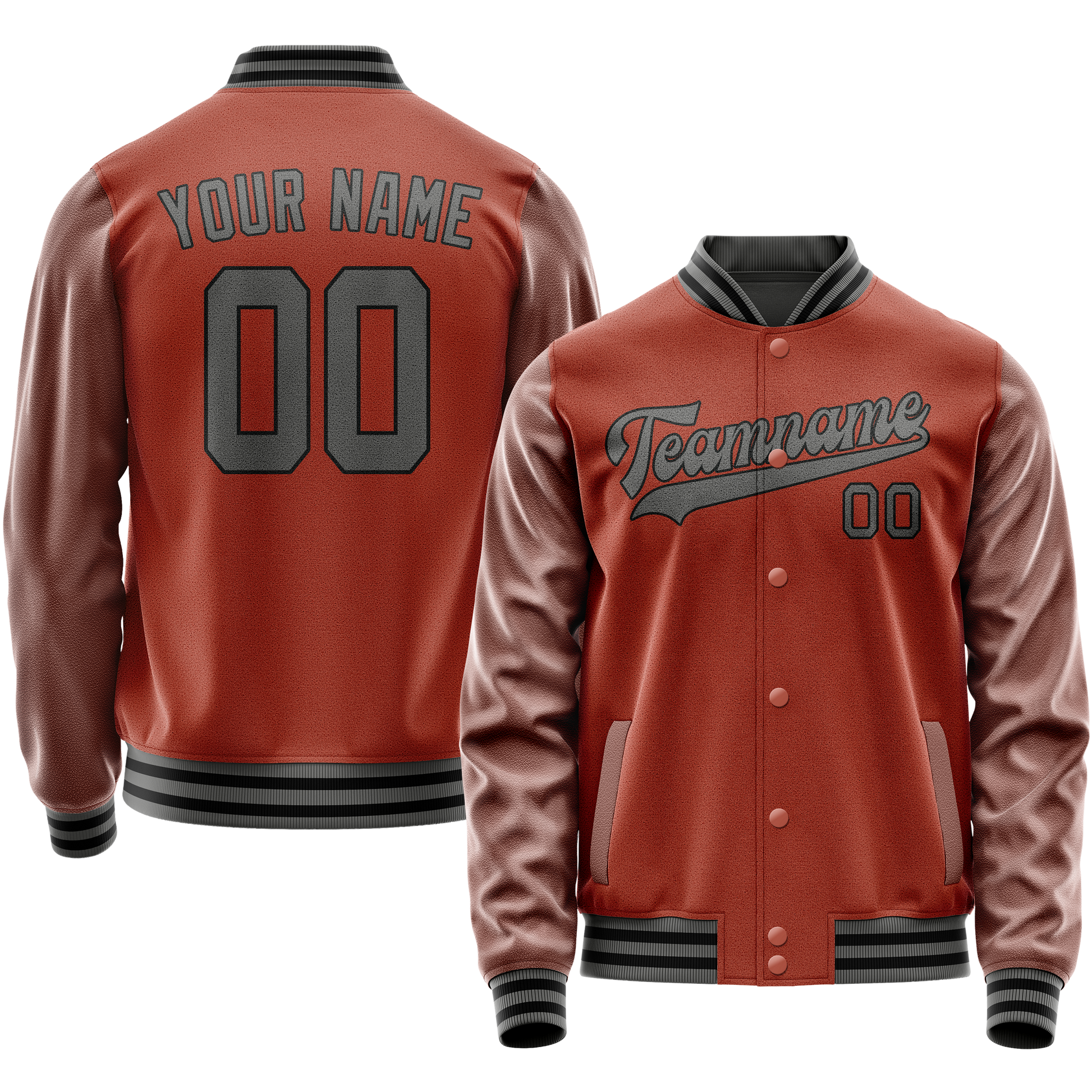 Custom Texas-Orange Gray Solid Color Varsity Letterman Jacket JA02240617JG437