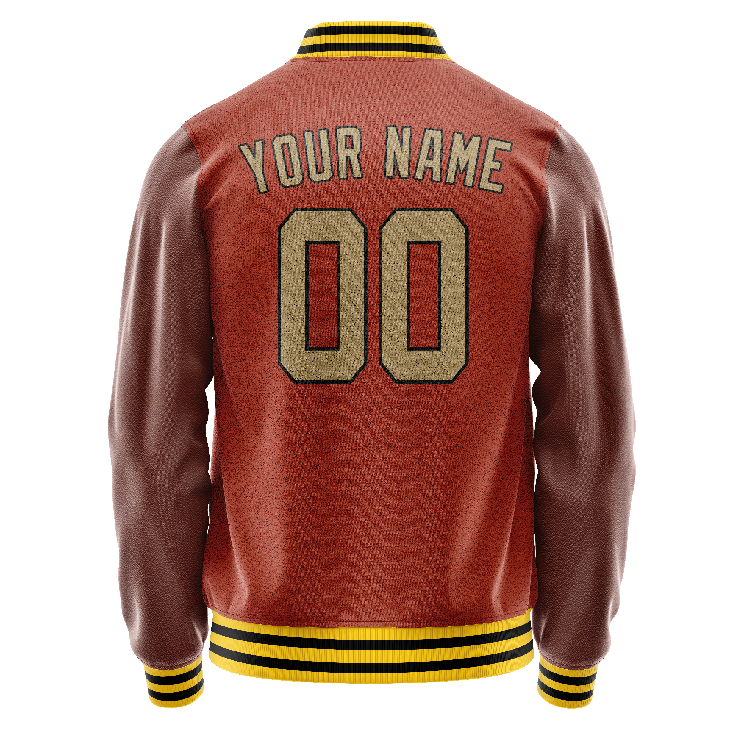 Custom Texas-Orange Old-Gold Solid Color Varsity Letterman Jacket JA02240617JG435