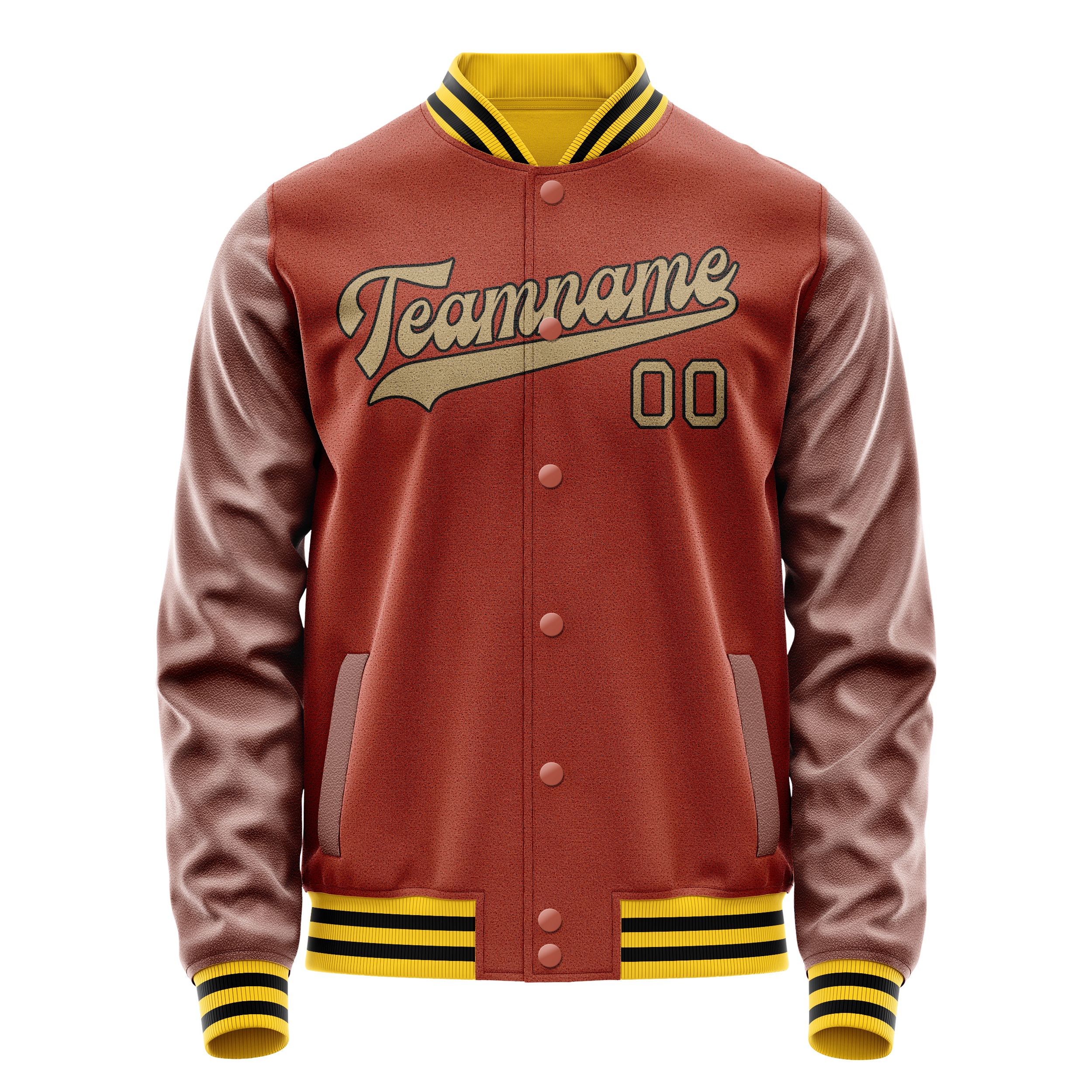 Custom Texas-Orange Old-Gold Solid Color Varsity Letterman Jacket JA02240617JG435