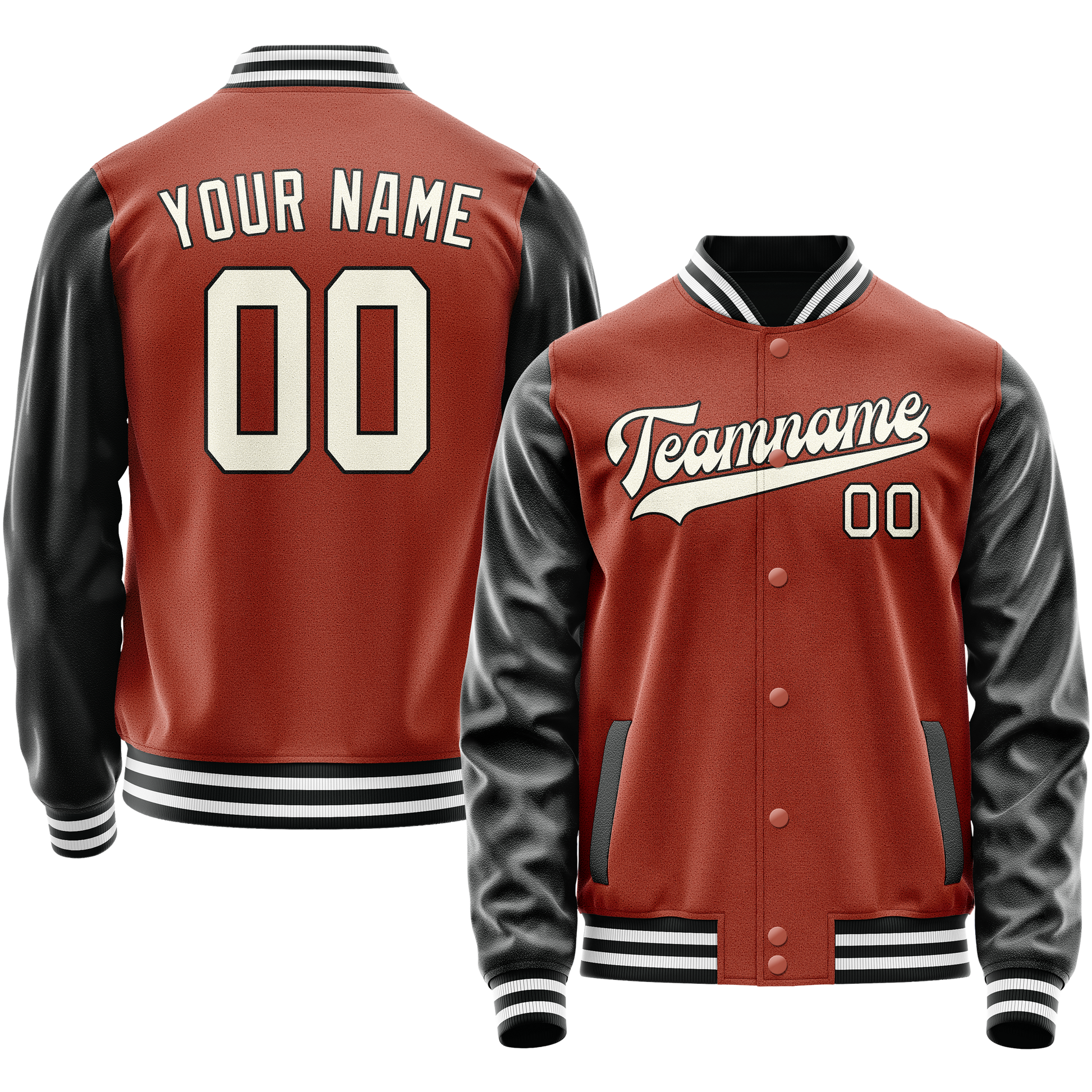Custom Texas-Orange Black Solid Color Varsity Letterman Jacket JA02240617JG433