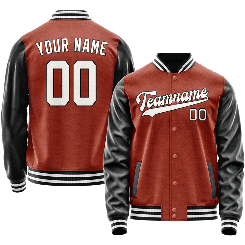 Custom Texas-Orange Black Solid Color Varsity Letterman Jacket JA02240617JG443
