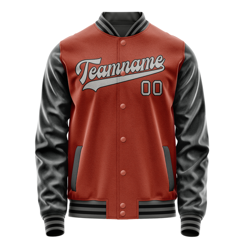 Custom Texas-Orange Black Solid Color Varsity Letterman Jacket JA02240617JG431