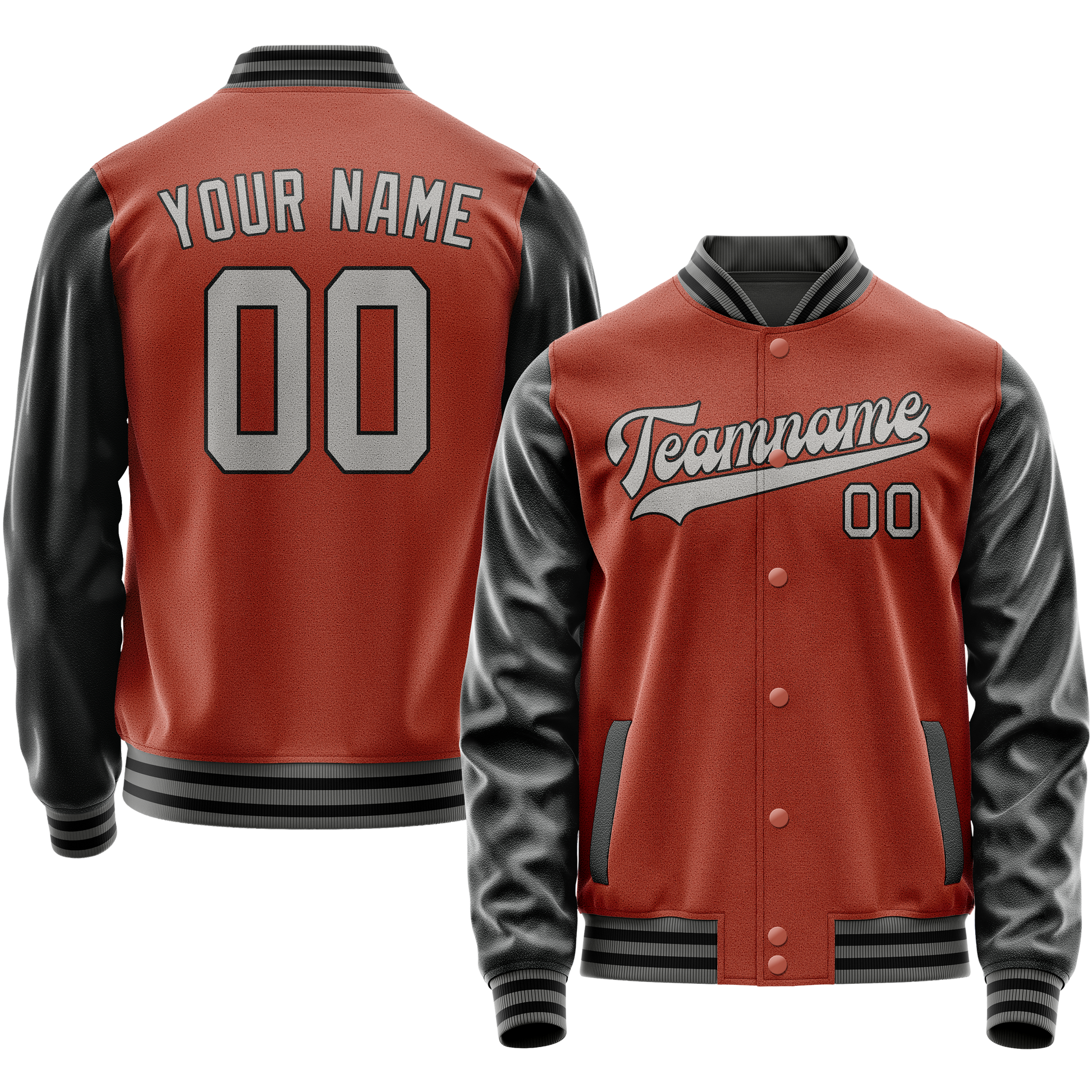 Custom Texas-Orange Black Solid Color Varsity Letterman Jacket JA02240617JG431