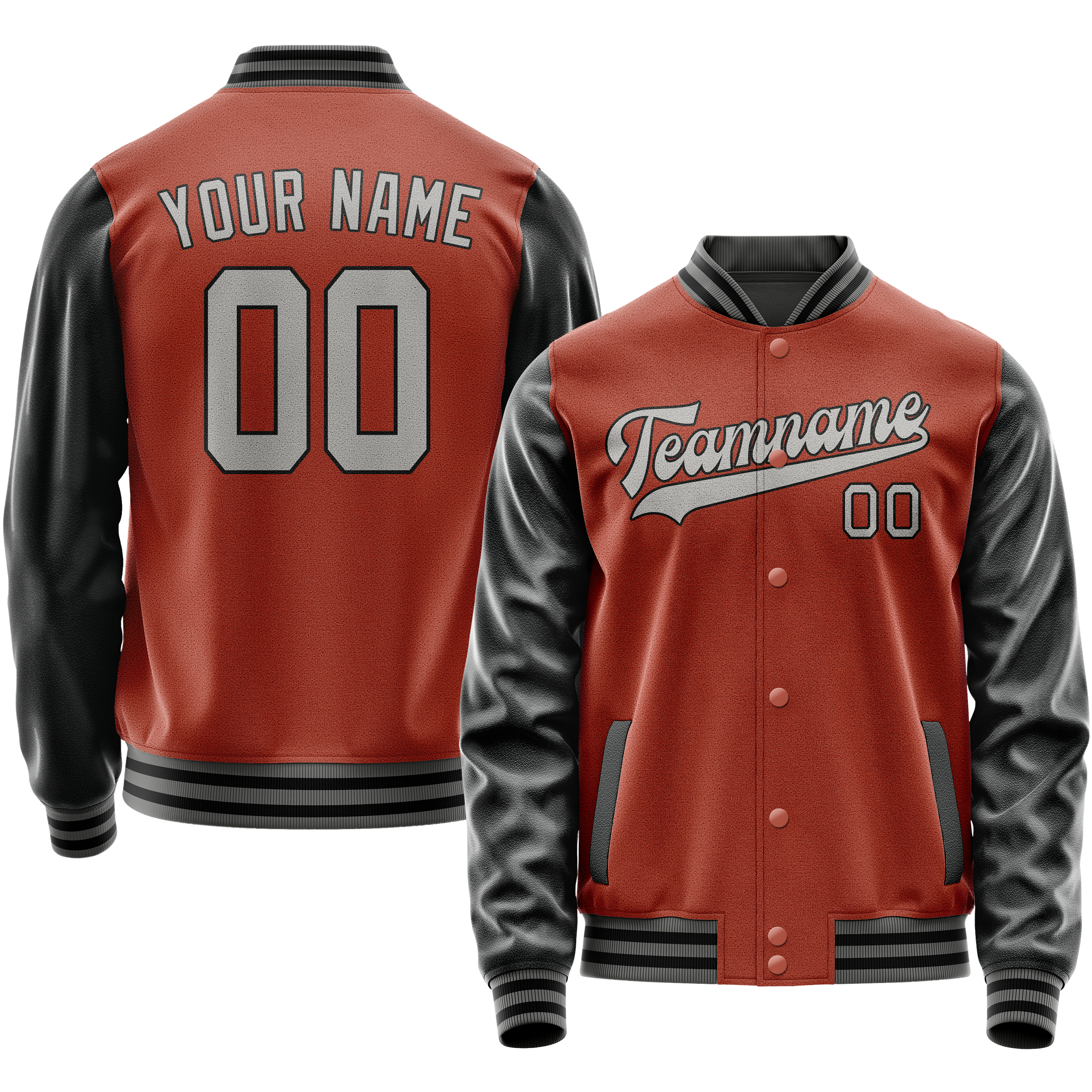 Custom Texas-Orange Black Solid Color Varsity Letterman Jacket JA02240617JG431